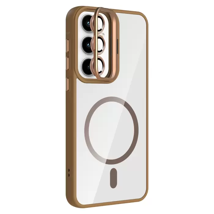 Samsung Galaxy A35 Kılıf Standlı Ve Kamera Lens Hediyeli M-safe Şarj Özellikli Lopard Etro Kapak