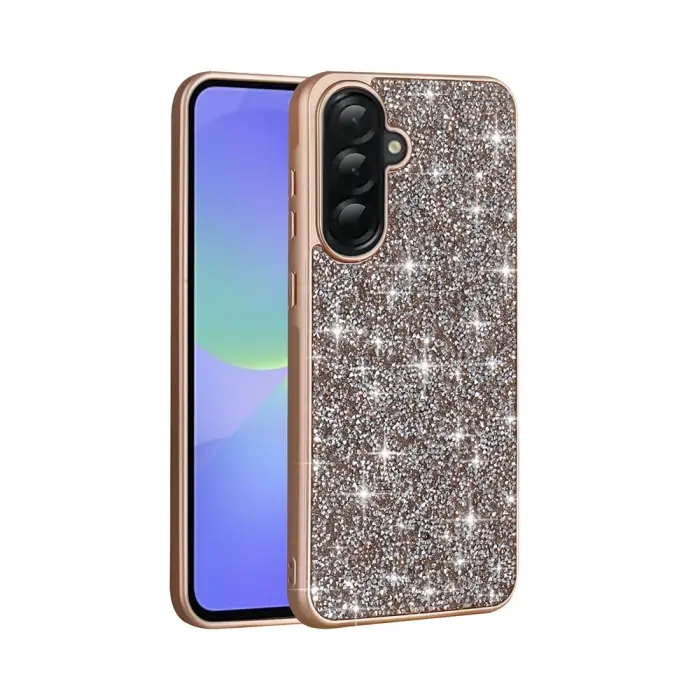 Samsung Galaxy A36 Kılıf Parlak Taşlı Tasarım Lopard Pırlanta Kapak