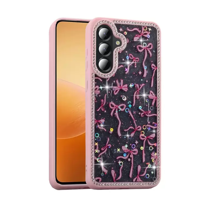 Samsung Galaxy A36 Kılıf Taşlı Ve Simli Tasarım Lopard Azra Kapak