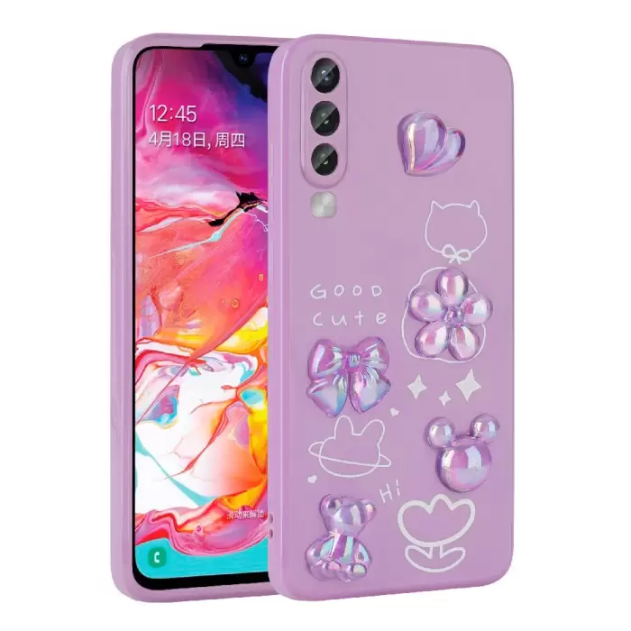 Samsung Galaxy A50 Kılıf Kabartma Figürlü Parlak Lopard Toys Silikon Kapak