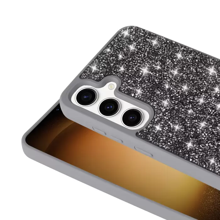 Samsung Galaxy A55 Kılıf Parlak Taşlı Tasarım Lopard Pırlanta Kapak