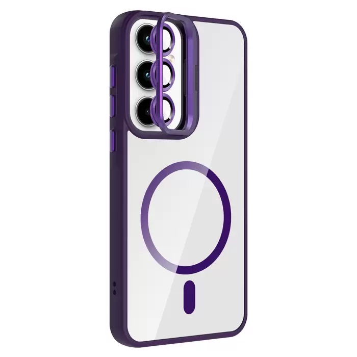 Samsung Galaxy A55 Kılıf Standlı Kamera Lens Koruma Hediyeli Magsafe Şarj Lopard Etro Kapak Koruyucu