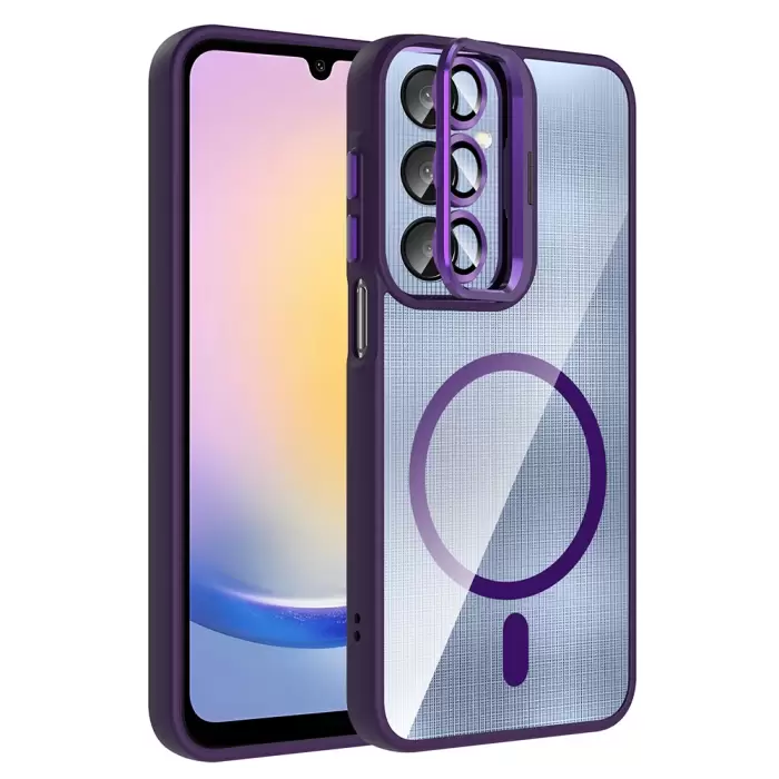 Samsung Galaxy A56 Kılıf Standlı Ve Kamera Lens Hediyeli M-safe Şarj Özellikli Lopard Etro Kapak