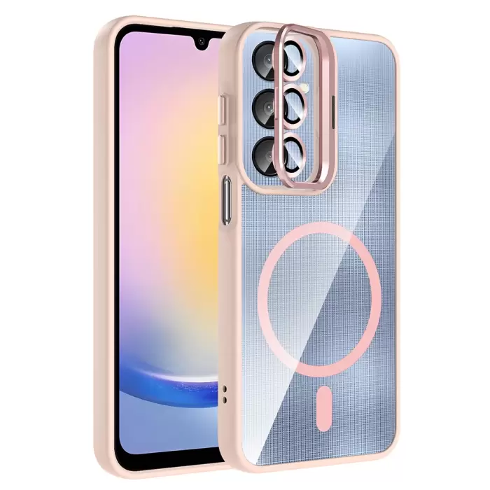 Samsung Galaxy A56 Kılıf Standlı Ve Kamera Lens Hediyeli M-safe Şarj Özellikli Lopard Etro Kapak