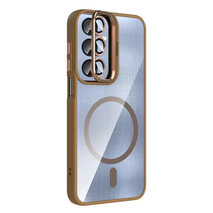 Samsung Galaxy A56 Kılıf Standlı Ve Kamera Lens Hediyeli M-safe Şarj Özellikli Lopard Etro Kapak
