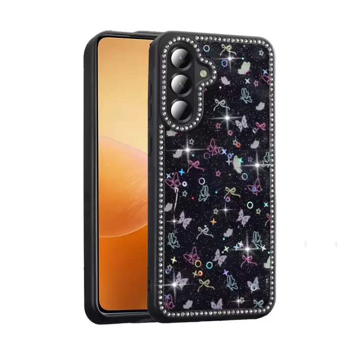 Samsung Galaxy A56 Kılıf Taşlı Ve Simli Tasarım Lopard Azra Kapak