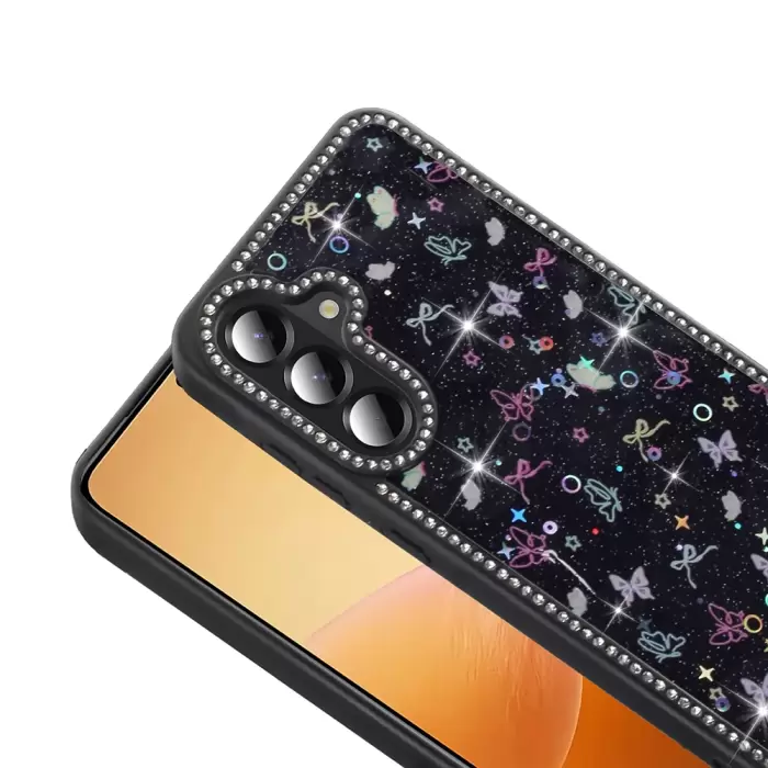 Samsung Galaxy A56 Kılıf Taşlı Ve Simli Tasarım Lopard Azra Kapak