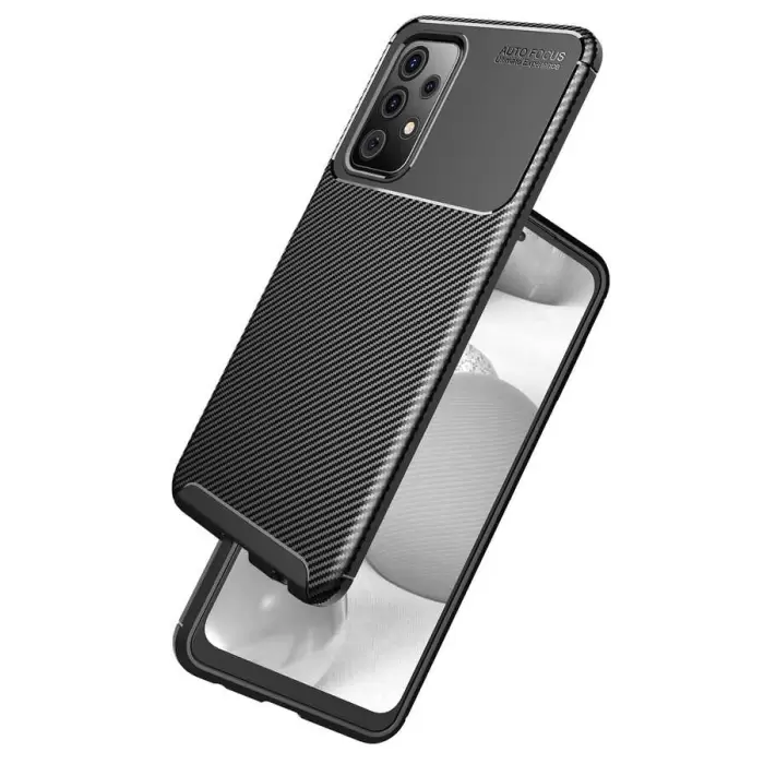 Samsung Galaxy A72 Kılıf Lopard Kamera Korumalı Karbon Desenli Negro Kapak Orijinal Yüzey Kılıf
