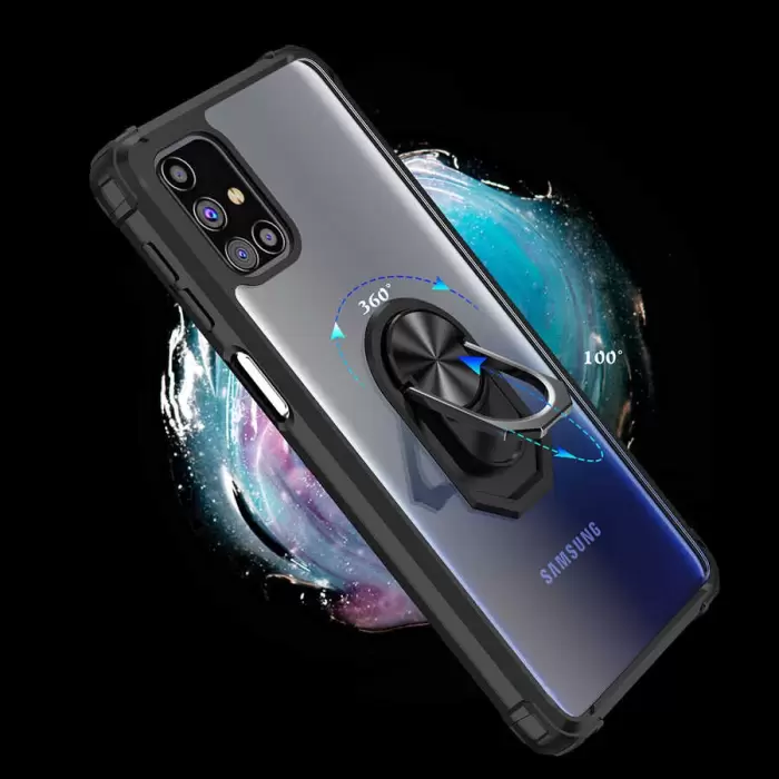Samsung Galaxy M31S Kılıf Lopard Military Armor Köşe Korumalı Şeffaf Metal Yüzüklü Standlı Mola Zırhlı