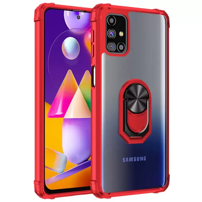 Samsung Galaxy M31S Kılıf Lopard Military Armor Köşe Korumalı Şeffaf Metal Yüzüklü Standlı Mola Zırhlı