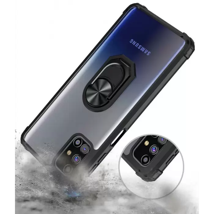 Samsung Galaxy M31S Kılıf Lopard Military Armor Köşe Korumalı Şeffaf Metal Yüzüklü Standlı Mola Zırhlı