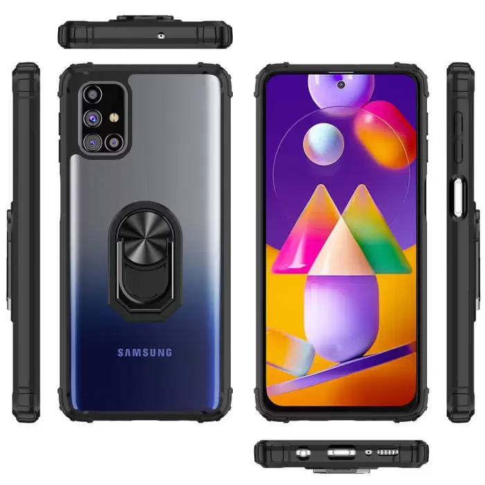Samsung Galaxy M31S Kılıf Lopard Military Armor Köşe Korumalı Şeffaf Metal Yüzüklü Standlı Mola Zırhlı