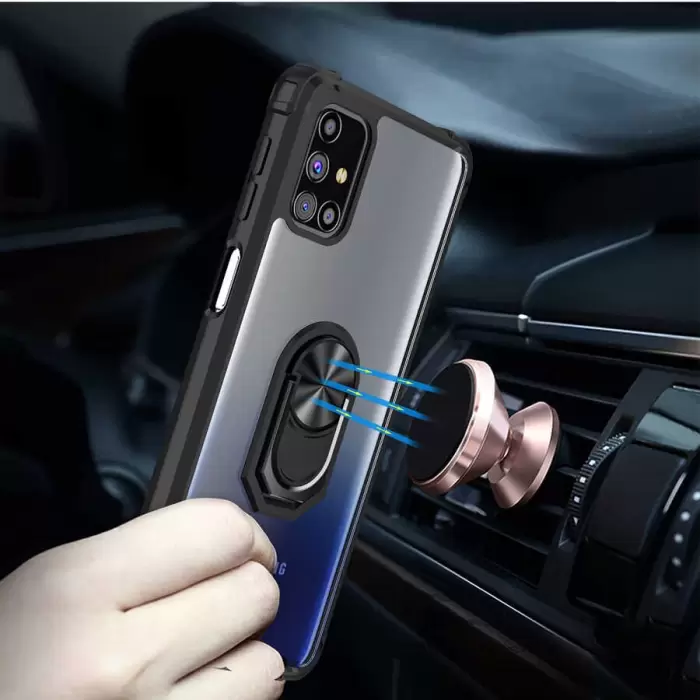 Samsung Galaxy M31S Kılıf Lopard Military Armor Köşe Korumalı Şeffaf Metal Yüzüklü Standlı Mola Zırhlı