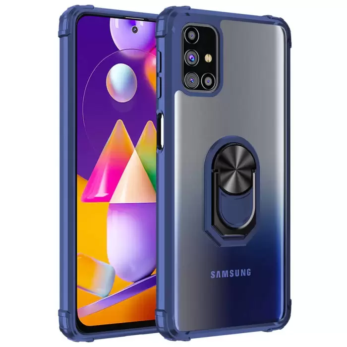 Samsung Galaxy M31S Kılıf Lopard Military Armor Köşe Korumalı Şeffaf Metal Yüzüklü Standlı Mola Zırhlı