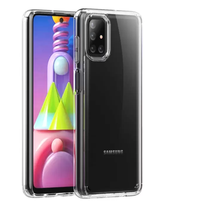 Samsung Galaxy M51 Coss Sert Darbe Emici Silikon Şeffaf Kamera Korumalı Arka Kapak