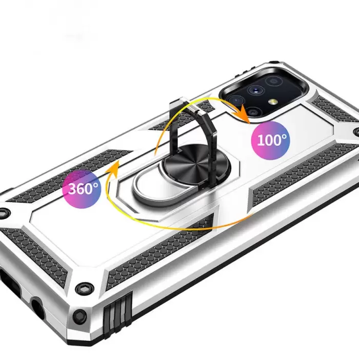 Samsung Galaxy M51 Kılıf Lopard Kamera Korumalı Sürgülü Yüzüklü Orjinal Tasarım Armor Vega