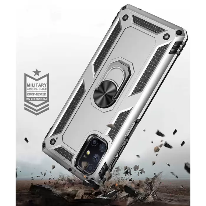 Samsung Galaxy M51 Kılıf Lopard Kamera Korumalı Sürgülü Yüzüklü Orjinal Tasarım Armor Vega