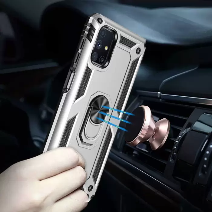 Samsung Galaxy M51 Kılıf Lopard Kamera Korumalı Sürgülü Yüzüklü Orjinal Tasarım Armor Vega