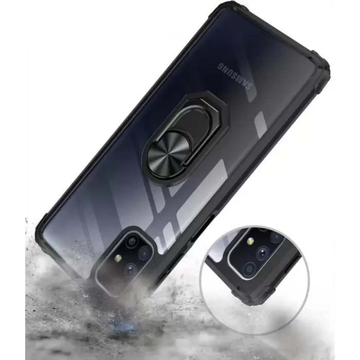 Samsung Galaxy M51 Kılıf Lopard Military Armor Köşe Korumalı Şeffaf Metal Yüzüklü Standlı Mola Zırhlı