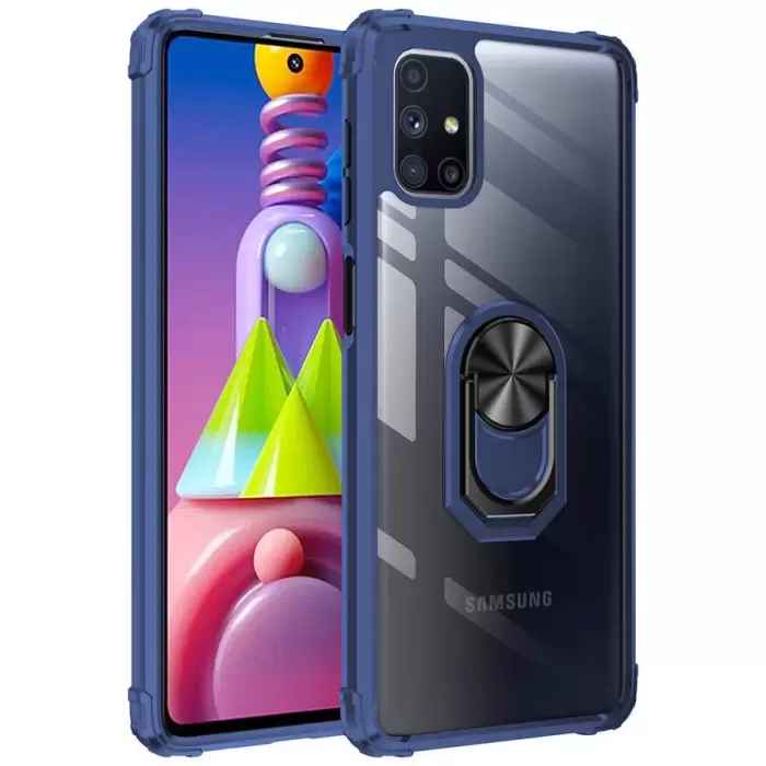 Samsung Galaxy M51 Kılıf Lopard Military Armor Köşe Korumalı Şeffaf Metal Yüzüklü Standlı Mola Zırhlı
