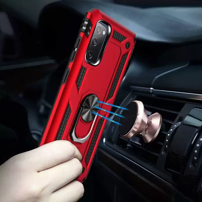 Samsung Galaxy S20 FE Kılıf Lopard Kamera Korumalı Sürgülü Yüzüklü Orjinal Tasarım Armor Vega