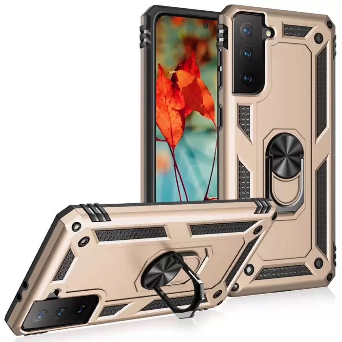 Samsung Galaxy S21 Kılıf Lopard Kamera Korumalı Sürgülü Yüzüklü Orjinal Tasarım Armor Vega