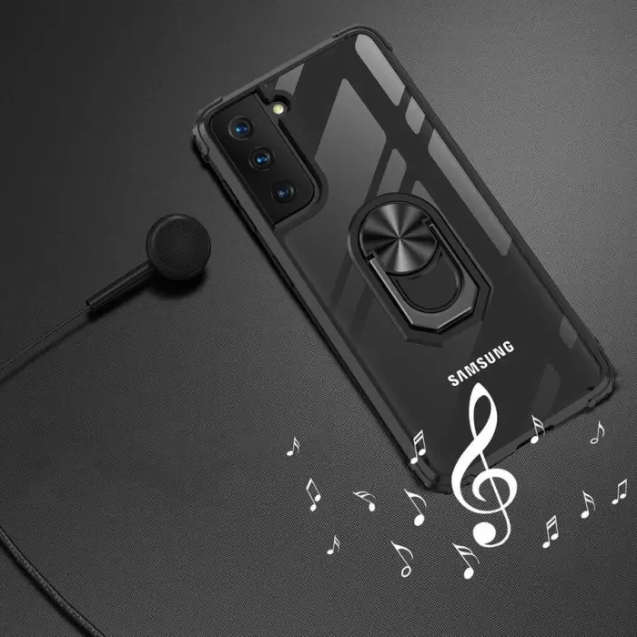 Samsung Galaxy S21 Kılıf Lopard Military Armor Köşe Korumalı Şeffaf Metal Yüzüklü Standlı Mola Zırhlı