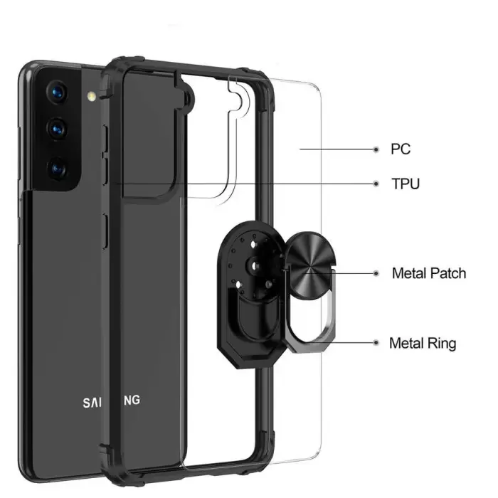 Samsung Galaxy S21 Kılıf Lopard Military Armor Köşe Korumalı Şeffaf Metal Yüzüklü Standlı Mola Zırhlı