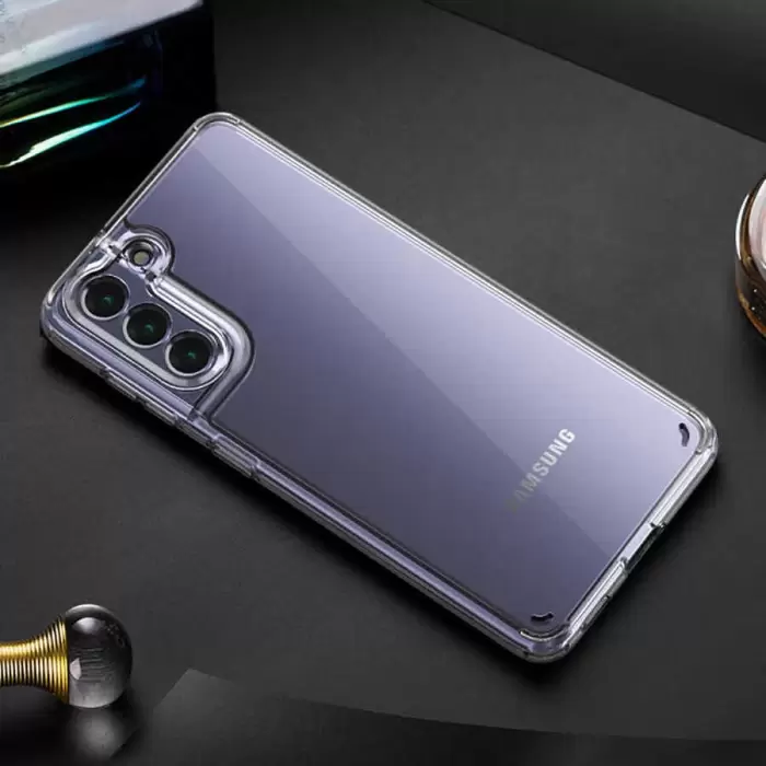 Samsung Galaxy S21 Plus Coss Sert Darbe Emici Silikon Şeffaf Kamera Korumalı Arka Kapak