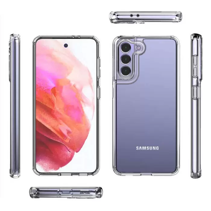Samsung Galaxy S21 Plus Coss Sert Darbe Emici Silikon Şeffaf Kamera Korumalı Arka Kapak