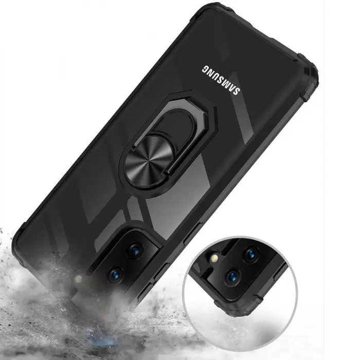 Samsung Galaxy S21 Plus Kılıf Lopard Military Armor Köşe Korumalı Şeffaf Metal Yüzüklü Standlı Mola Zırhlı