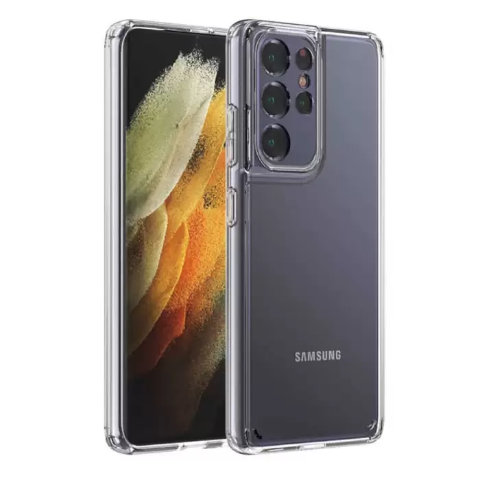 Samsung Galaxy S21 Ultra Coss Sert Darbe Emici Silikon Şeffaf Kamera Korumalı Arka Kapak