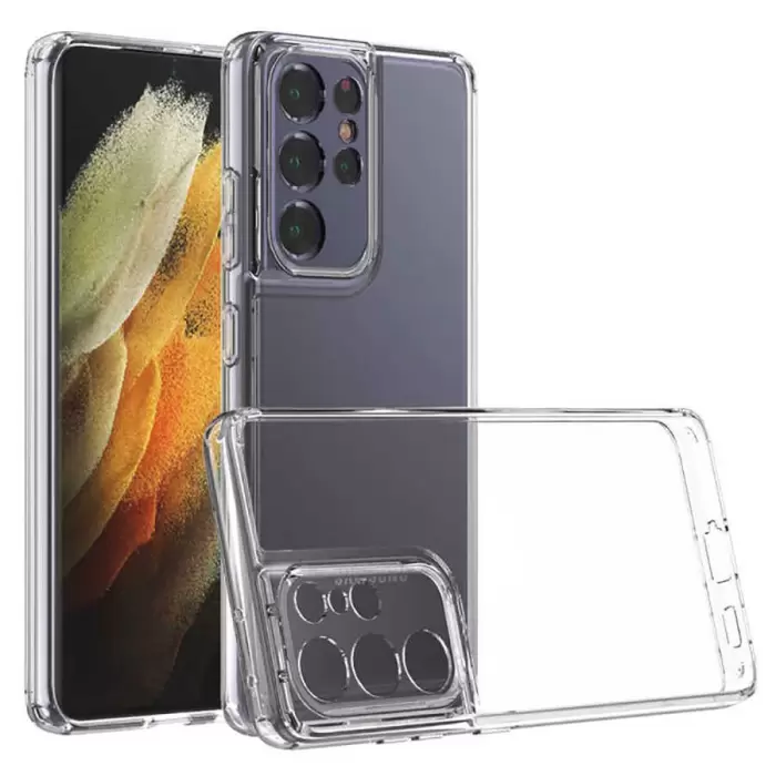 Samsung Galaxy S21 Ultra Coss Sert Darbe Emici Silikon Şeffaf Kamera Korumalı Arka Kapak