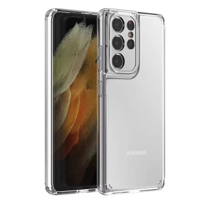 Samsung Galaxy S21 Ultra Coss Sert Darbe Emici Silikon Şeffaf Kamera Korumalı Arka Kapak