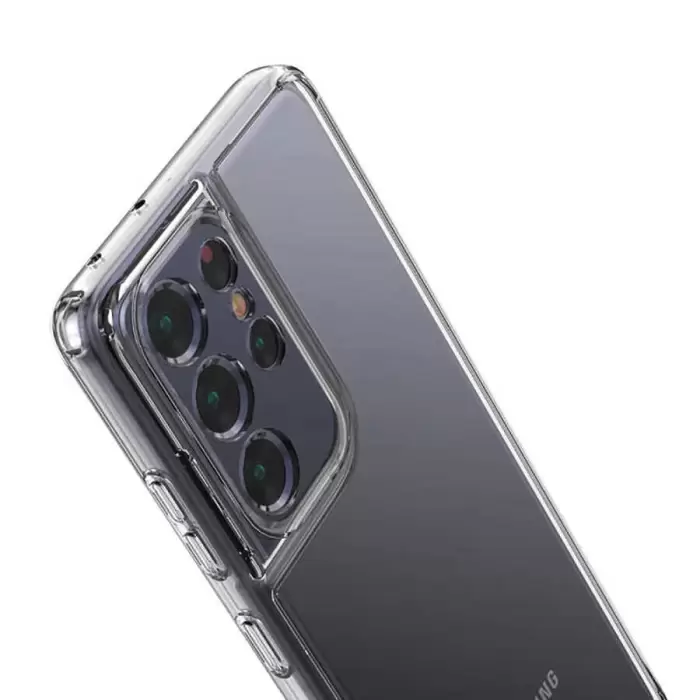 Samsung Galaxy S21 Ultra Coss Sert Darbe Emici Silikon Şeffaf Kamera Korumalı Arka Kapak