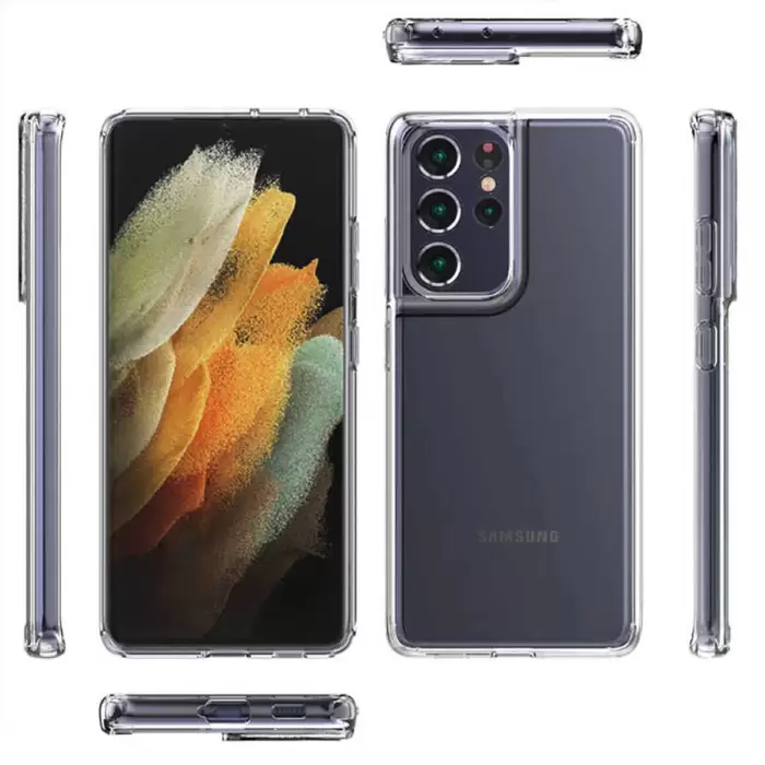 Samsung Galaxy S21 Ultra Coss Sert Darbe Emici Silikon Şeffaf Kamera Korumalı Arka Kapak