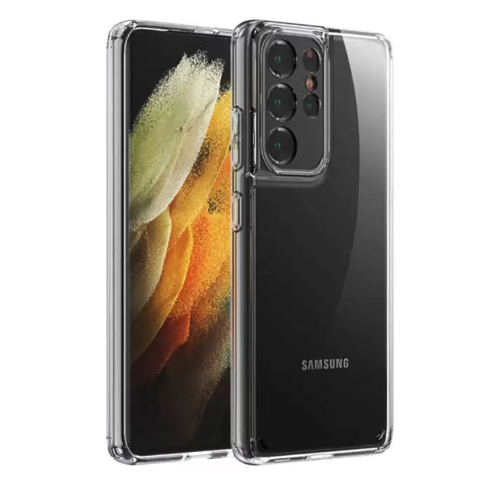 Samsung Galaxy S21 Ultra Coss Sert Darbe Emici Silikon Şeffaf Kamera Korumalı Arka Kapak