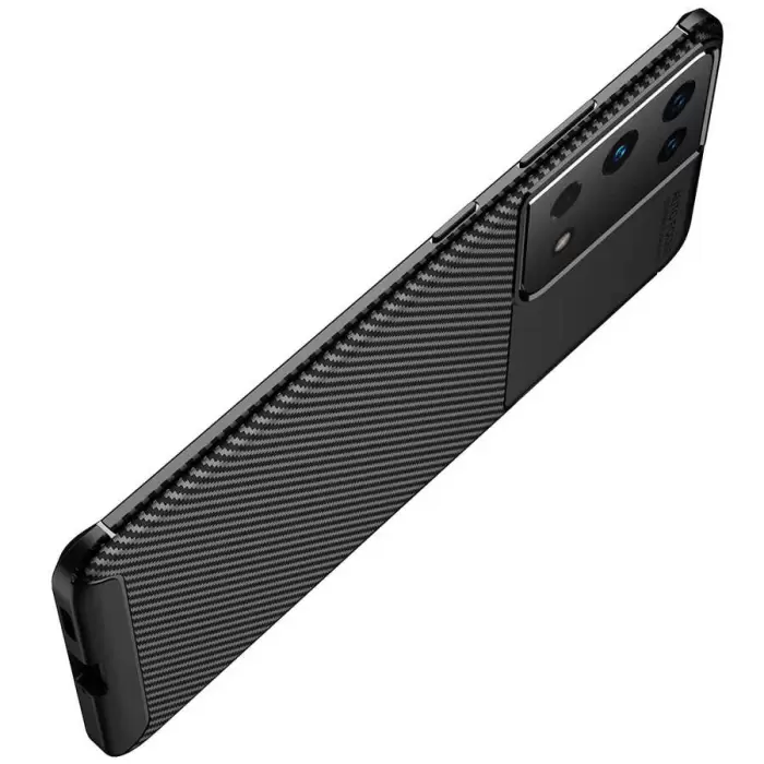 Samsung Galaxy S21 Ultra Kılıf Lopard Kamera Korumalı Karbon Desenli Negro Kapak Orijinal Yüzey Kılıf