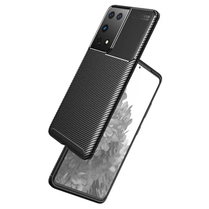 Samsung Galaxy S21 Ultra Kılıf Lopard Kamera Korumalı Karbon Desenli Negro Kapak Orijinal Yüzey Kılıf