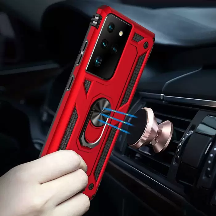 Samsung Galaxy S21 Ultra Kılıf Lopard Kamera Korumalı Sürgülü Yüzüklü Orjinal Tasarım Armor Vega