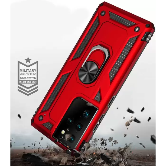 Samsung Galaxy S21 Ultra Kılıf Lopard Kamera Korumalı Sürgülü Yüzüklü Orjinal Tasarım Armor Vega