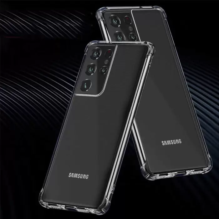 Samsung Galaxy S21 Ultra Kılıf Lopard Nitro Antishock Köşe Koruma Darbe Emici Şeffaf Orjinal Doku Silikon