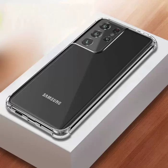 Samsung Galaxy S21 Ultra Kılıf Lopard Nitro Antishock Köşe Koruma Darbe Emici Şeffaf Orjinal Doku Silikon