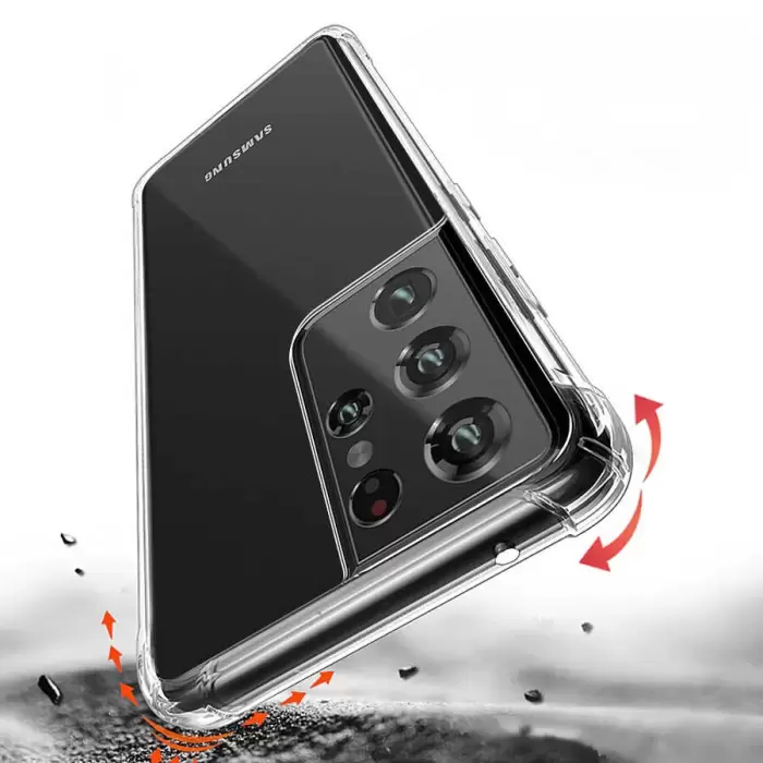 Samsung Galaxy S21 Ultra Kılıf Lopard Nitro Antishock Köşe Koruma Darbe Emici Şeffaf Orjinal Doku Silikon