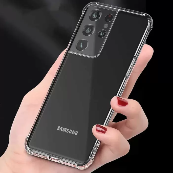 Samsung Galaxy S21 Ultra Kılıf Lopard Nitro Antishock Köşe Koruma Darbe Emici Şeffaf Orjinal Doku Silikon