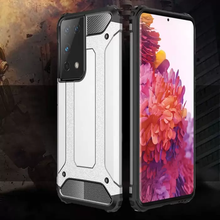 Samsung Galaxy S21 Ultra Kılıf Lopard Orijinal Katman Köşe Koruma Crash Silikon Tank Kapak