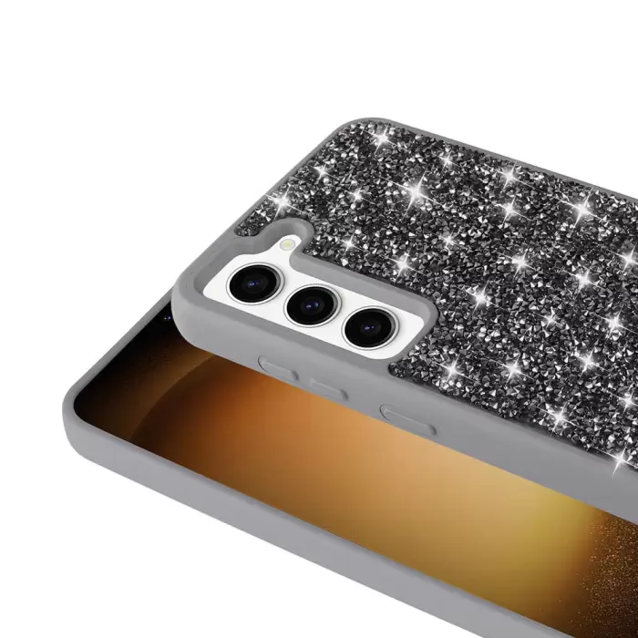 Samsung Galaxy S23 Kılıf Parlak Taşlı Tasarım Lopard Pırlanta Kapak