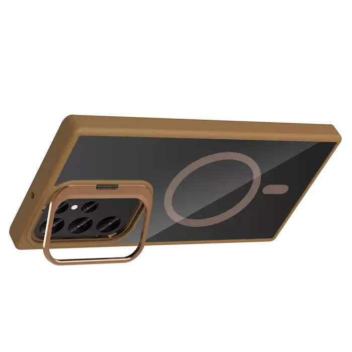 Samsung Galaxy S23 Ultra Kılıf Standlı Kamera Lens Koruma Hediyeli Magsafe Şarj Lopard Etro Kapak Koruyucu