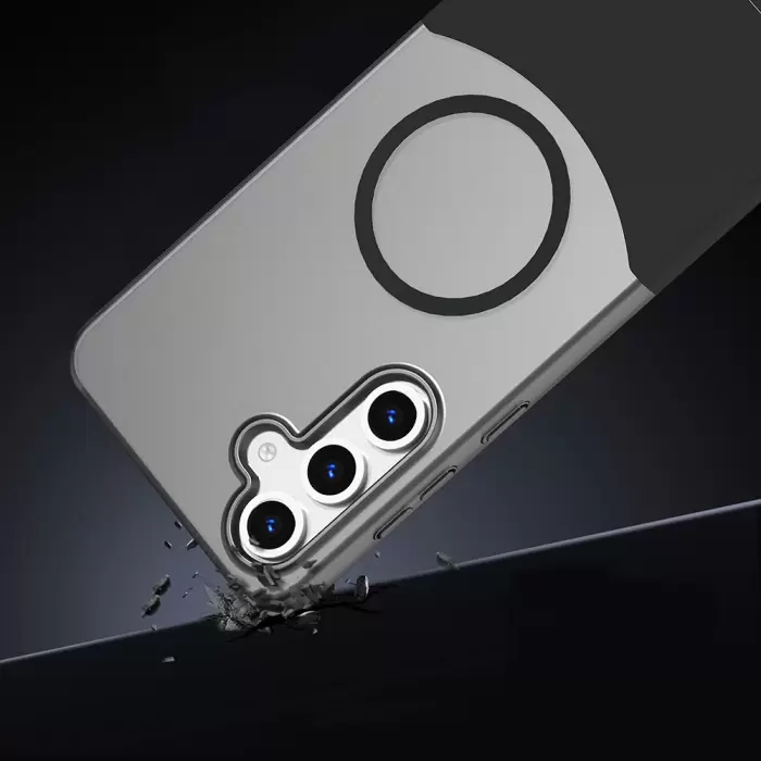Samsung Galaxy S24 Fe Kılıf Magsafe Şarj Kartlıklı Mıknatıslı Duble 1.7mm Kapak Kart Bölmeli Lacivert Siyah Gri Renkleriyle