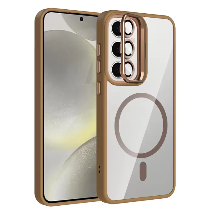 Samsung Galaxy S24 Fe Kılıf Standlı Kamera Lens Koruma Hediyeli Magsafe Şarj Lopard Etro Kapak Koruyucu